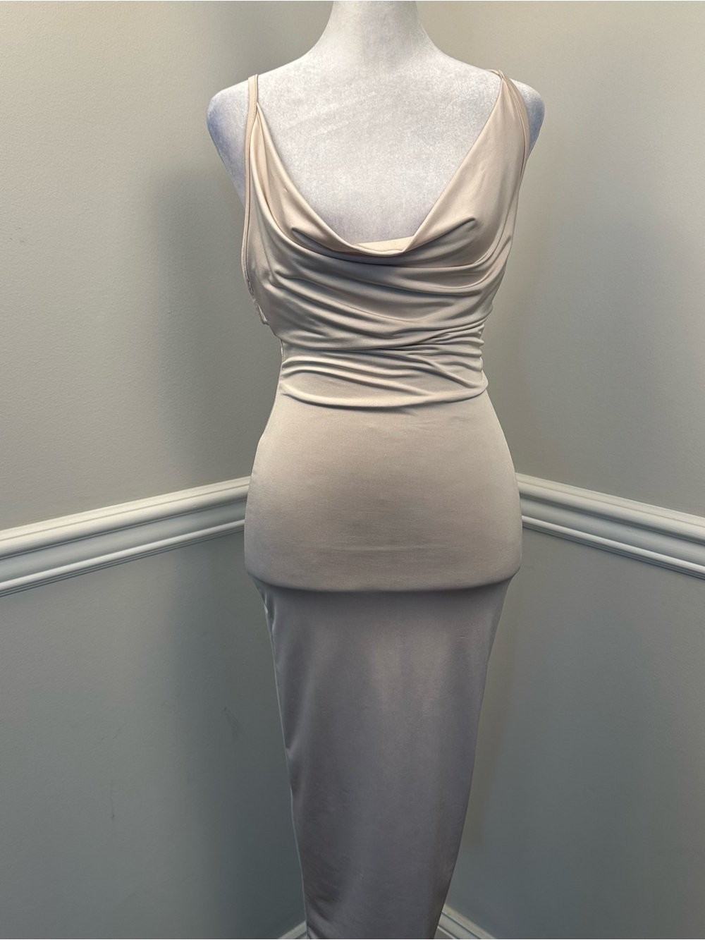 naked wardrobe Beige Cowl Neck Midi Dress NWTS